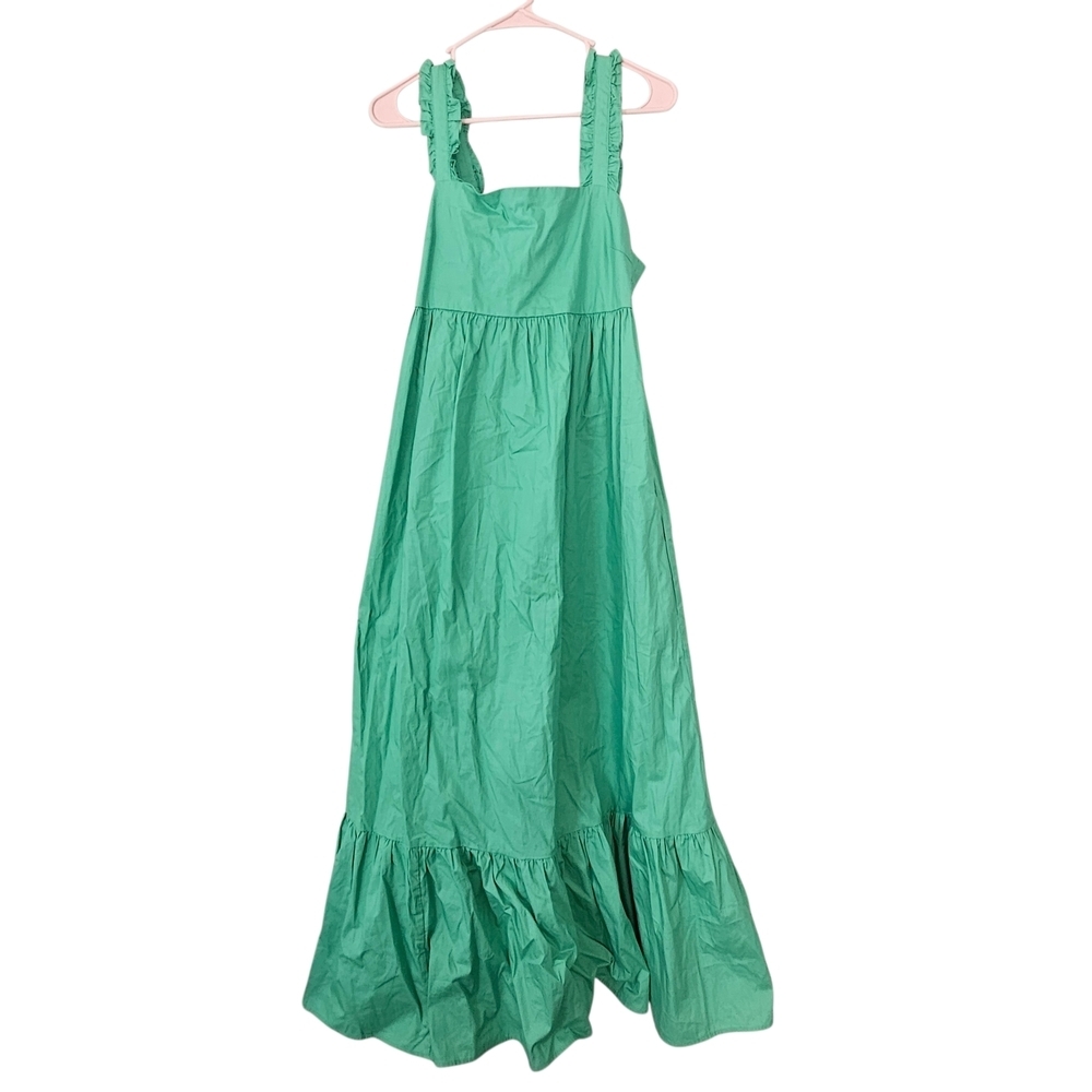 Newbury Kustom Green Ruffled Strap Maxi Dress Low Back With A Tie Size L